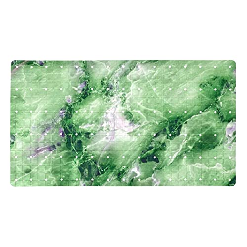 Alfombra de ducha de PVC rectangular con ventosas y drenaje verde mármol 2