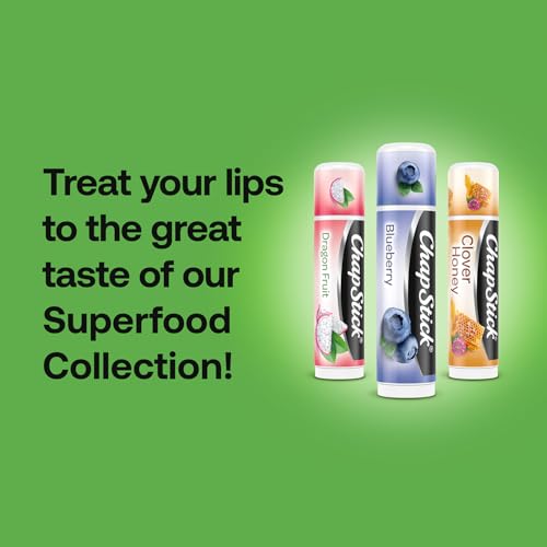 ChapStick Lip Balm, Superfood Collection 3-Pack – Dragon Fruit, Blueberry & Clover Honey, Moisturizer for Dry Lips, 0.15 Oz