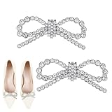 Ymapinc 2 Pcs Silver Rhinestone Shoe Clips for Women Dress Shoes, Bow Heels for Women, Decorative Charms for Women's Dress Shoes, Heels & Boots, Sparkling Shoe Jewelry with Rhinestones, Bow Designs