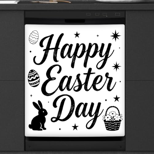 Cubierta magnética para lavavajillas, diseño de huevos de conejo con texto en inglés 'Happy Easter Day', panel de nevera, hoja magnética decorativa para armario de lavadora, 26 x 23 pulgadas