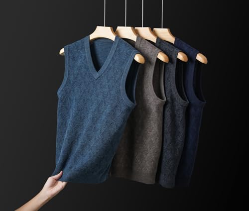 Men's Casual Argyle Sweater 100% Wool Vest V-Neck Sleeveless Pullover Knitwear Vests4