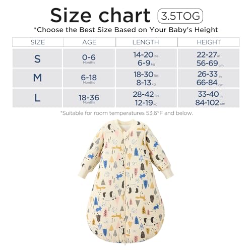 Image of Duomiaomiao 3.5 TOG Baby Sleep Sack 100% Cotton Winter Long Sleeve Baby Wearable Blanket, Super Warm Quilted Comfy Toddler Sleeping Bag