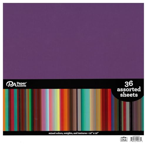 Paper Accents Cardstock Variety Pack 12 x 12-36 Sheets in Assorted Colors, Colored Craft Cardstock for Scrapbooking, DIY Projects, and Art or School Use