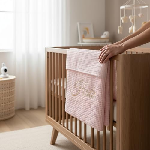 variouss Manta Colcha de Verano para Bebe Recien Nacido Personalizado con su Nombre Bordado, Cochecito o capazo. (011 Rosa) - imagen 6