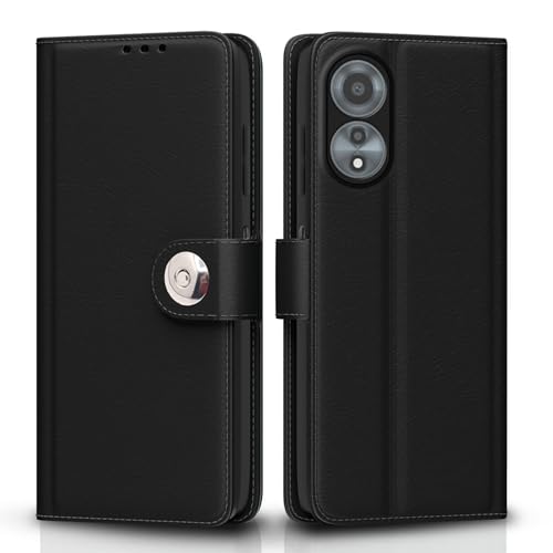 Image of Pikkme Flip Cover Leather Finish | Inside TPU with Card Pockets | Wallet Stand and Shock Proof | Complete Protection Button Flip Case for Oppo A78 4G (Black)