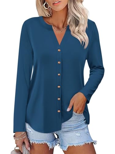 ORANDESIGNE Women’s Button Down Shirts Long Sleeve Tops Fall Tunics Ladies Button Up V Neck Tees
