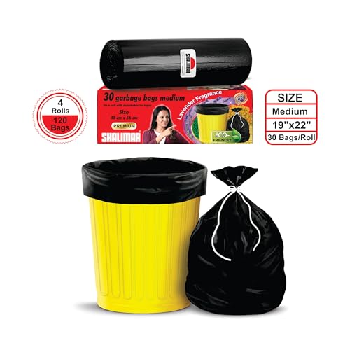 Image of Shalimar Premium (Lavender Fragrance) Scented Garbage Bags | Medium 19 X 21 Inches | 120 Bags (30 Bags X 4 Rolls) | Dustbin Bag /Trash Bag | (Black) - Perforated Box for Easy Dispensing