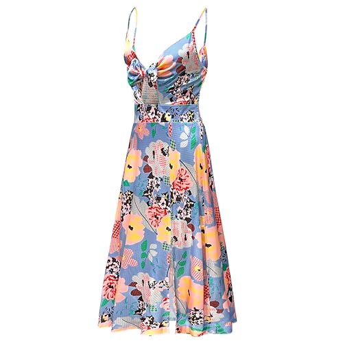 Image of Fashionme Women Spaghetti Strap Midi Satin Dresses Tie Front Backless Slit Cutout Dress Semi-Formal /Casual Flowy Lightweight