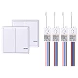 Funkschalter Set mit Fernbedienung, Kabelloser Lichtschalter Wasserdicht Wireless Schalter für In-/Außen Lampe 1000W Installierbar/Tragbar Funktaster 600.000 Mal Verwendbar-2 Taste