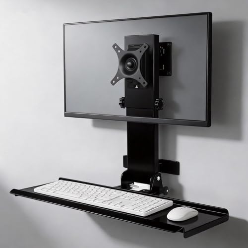 All-in-One Monitor Wall Mount with Keyboard Tray Set for Mac mini/Small PCs | Monitor and Keyboard Wall Mount Fits 17-32 Screens VESA 75/100 | Foldable 26 Platform with Integrated Mouse Space