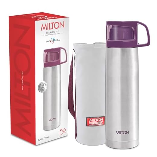 Milton Glassy 1000 Thermosteel Vacuum Insulated Flask with Jacket 1000 ml| 24 Hours Hot and Cold Water Bottle with Cup lid | Double Walled Purple Bottle for Home, Office, Travel