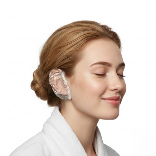 AlustraVive Disposable Ear Covers 200 Pcs Soft Elastic Plastic Ear Caps for Hair Dye Piercing Aftercare Salon Spa Home & Travel