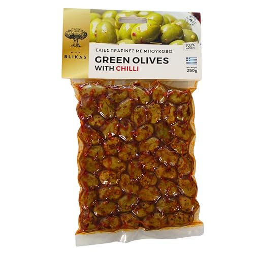Blikas Aceitunas Verdes Griegas Marinadas Con Chile, Paquete de 2 x 250 g (Total: 500 g)