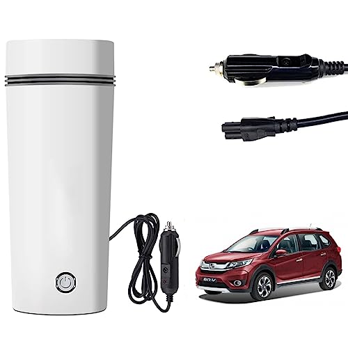 Image of Oshotto 12V Portable Electric Water Bottle for Hot Water Tea Coffee Kettle Mug Multipurpose Food Grade Fast Boil Auto Shut-off For Travel Camping, Road Trip Compatible with Honda BR-V (350ml) - White