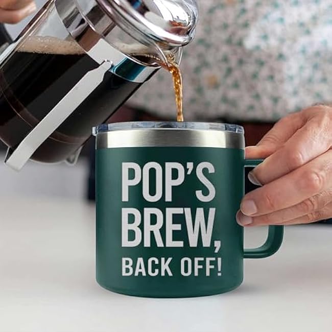 BETHEGIFT Pop¡¯s Brew, Back Off! Funny Xmas Dad Novelty Mug 14oz ¨C Gifts for Dad from Daughter, Son, Kids - Insulated Stainless Steel Mug for Father 14oz