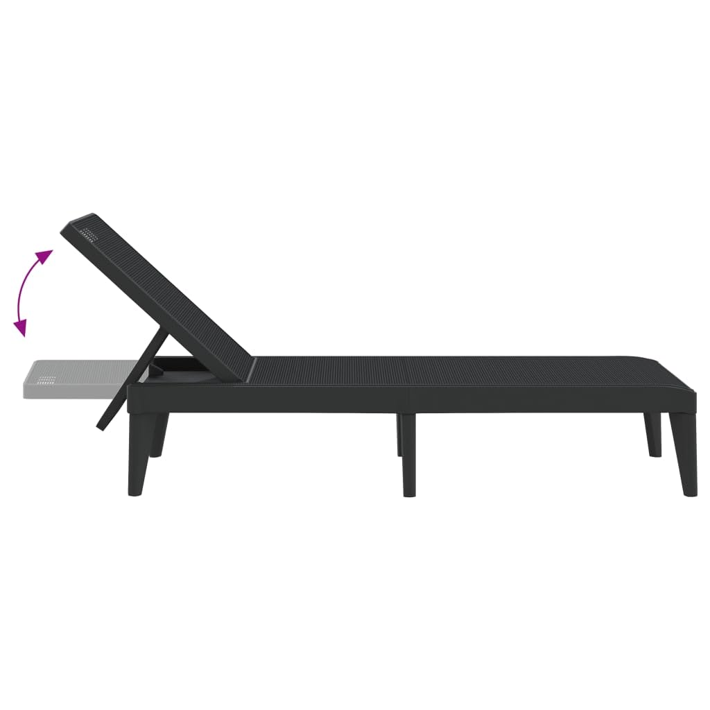 Leżak antracytowy, 186 x 60 x 29 cm, wytrzymały leżak z polipropylenu (PP), z regulowanym oparciem, na taras, balkon, basen, odporny na działanie promieni UV