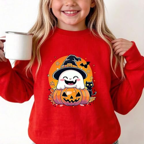 Girls Green Ghost Pumpkin Black Cat Halloween Crewneck Sweatshirt Pullover - image 4
