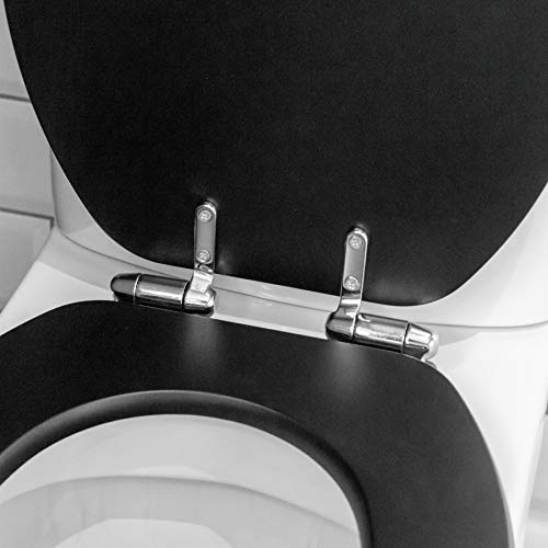 Harbour Housewares Soft Close Toilet Seat - Black - Pack of 1 - Oval-Shaped Wooden Toilet Seat Antibacterial Loo Lid with Universal Chrome Hinges, Fixings & Fittings