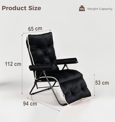 Image of Spacecrafts Premium Steel Recliner Chair for Home Relaxation | Foldable, Space-Saving Easy Chair with Cushion & Arm Rest | 5 Adjustable Positions Zero Gravity Recliner for Elderly & Sleep | Black