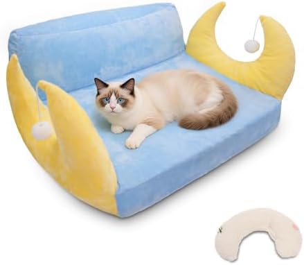 MOYMO Cat Couch with Soft Pillow, Supportive Dog Couch, Cat Sofa with Removable Cover，Cute Moon Shaped, 24 Inch