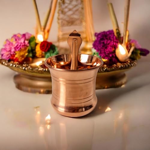 Image of Copper Panchapatra Udharini Set with Snake Head Design Udarini | Pooja Accessory for Home or Office Temple | Pooja Glass and Spoon for Charnamrit | Height : 2.5 Inch | Weight : 60 gm(Copper)