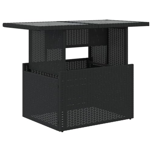vidaXL Table de Jardin Dessus en Verre Noir 100x55x73cm résine tressée, Table d'extérieur, Table, Table à Manger d'extérieur, Table de Patio
