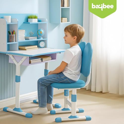 Image of BAYBEE Kids Study Table and Chair Set with Dual Back Support | Baby Study Table for Reading, Writing & Drawing | Ergonomic Kids Table Desk Chair with Book Storage Drawer & Shelves 2+ Years (Blue)