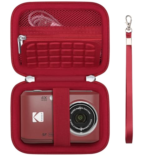 Supmay Digital Camera Case Compatible con Kodak PIXPRO FZ55 FZ45 Digital Camera, Vlogging Camera Storage Holder Bolso de Viaje con Bolsillo de Malla para batería, Cable USB, Tarjeta SD, Rojo