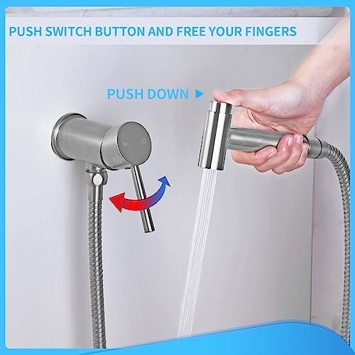 KWOCI Handheld Bidet Warm Water Sprayer Mounted on The Bathroom Vanity,Handheld Warm Water Bidet Sprayer for Toilet, Hand Held Hot and Cold Bidet Sprayer Shattaf for Pet Bathing,Brushed Nickel
