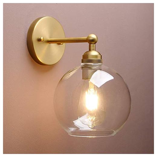 Yosoan 1-Light Wall Fixture, Vintage Industrial Single Sconce Hardwire with Double Hole Round Glass Bathroom Vanity Lights Lamp(Antique)