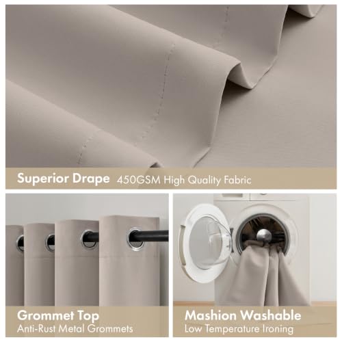 Image of MIULEE Natural 100% Blackout Curtains for Bedroom 40x84 Inch Long Drapes | 2 Thick Layers Thermal Insulated Window Curtains with Black Liner, Noise Reducing Grommet, Drapes for Living Room, 2 Panels