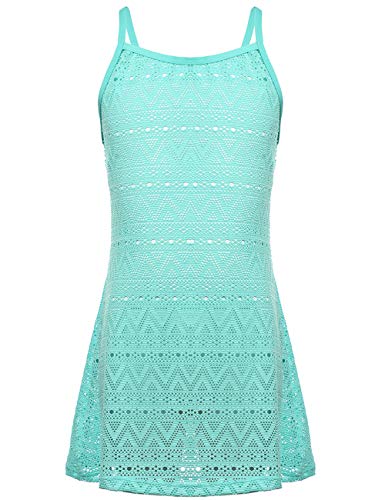 Image of DISISHIDAN Girls Swim Cover Up Dress Crochet Semi-See Through Criss Cross Back Bikini Cover Ups Bathing Suit Size 4-14