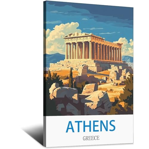 Toile Athènes Grèce vintage 30x45 cm pour décorer un salon ou bureau voyage
