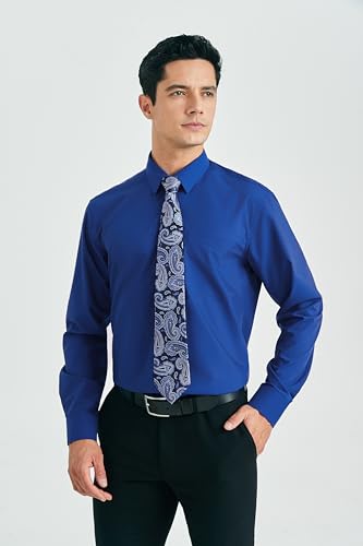 Image of HISDERN Mens Dress Shirt with Tie Pocket Square Set Classic Button Down Shirt Matching Tie Long Sleeve Shirts