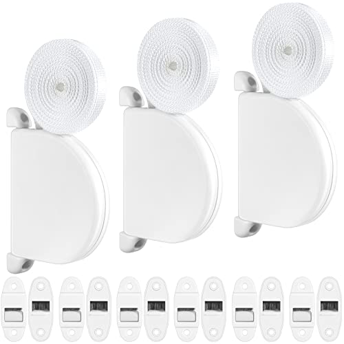 3 Pcs Enrouleur de Sangle pour Volet Roulant Pivotant Enrouleur de Sangle en Saillie avec Système de Charnière Inclure 5m Sangle de Ceinture et 6 Pcs Guide-Ceinture avec Brosse, Blanc