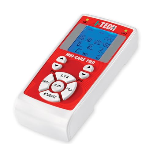 I TECH Mio-Care PRO, Elettrostimolatore 2 Canali Indipendenti, 8 Elettrodi, Display Retroilluminato, Max 100 mAh per Canale, 50 programmi: 14 medicali, 15 beauty, 21 fitness, 13 Memorie Libere