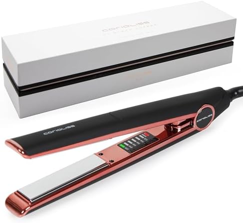 Corioliss C1 Flat Iron Hair Straightener Professional Titanium Plates Temperature Control Travel Case (Black Soft Touch Copper)