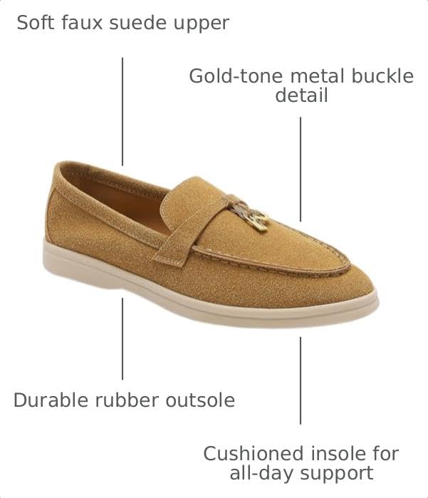 Image of Women's Faux Suede Loafers Fashion Slip On Comfort Flat Shoes Lightweight Breathable Non-Slip Casual Walking Shoes with Metal Buckle for Daily Office Travel Outdoor