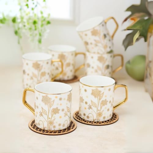 Image of Clay Craft Fine Ceramic Director Coffee Mug Set of 6-215 Ml Each, Mugs for Coffee, Cups Set, Ideal for Gifting, Perfect for Home & Office, Elegant Ceramic Tea Cup Set (E604)