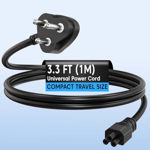 Image of Sounce Heavy Duty Insulated Laptop Power Cable Compatible with HP Dell Lenovo ASUS 250V AC Universal 3 Pin Adapter with Male to Female Connector 1 Meter 3.3 Feet Safe Durable Power Cord (Black)