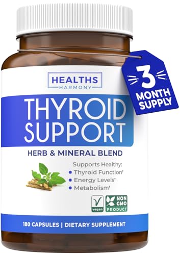 Thyroid Support with Iodine - 180 Capsules (Non-GMO) Improve Your Energy - Ashwagandha Root, Zinc, Selenium, Vitamin B12 Complex - Thyroid Health Supplement for Women and for Men - 90 Day Supply