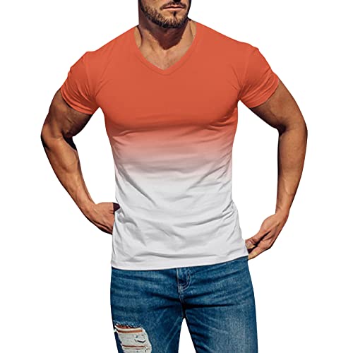 Short Sleeve Sweatshirts for Men Gradient V Neck Casual Tshirt Workout Athletic Tops Lightweight Pullover Sweatshirt