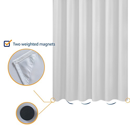 Image of N&Y HOME Short Fabric Shower Curtain Liner 72 x 65 Shorter Length, Hotel Quality, Washable, Water Repellent, White Bathroom Curtains with Grommets, 72x65