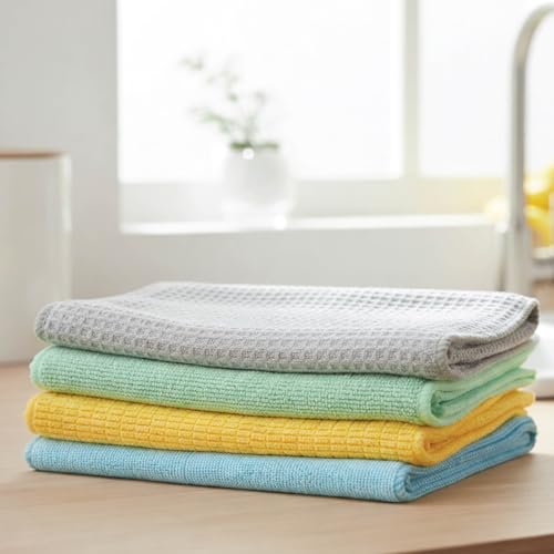 Image of HomeStrap Proclean Microfiber Cloth Set of 4 (30 * 40 Cms) | Multipurpose Cleaning Cloths for Kitchen, Glass, Furniture & Spills | Lint-Free, Highly Absorbent, Reusable Cleaning Towels