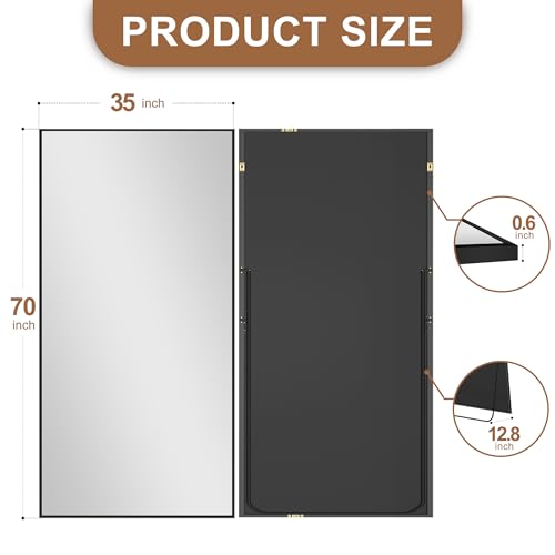 Delma Wall Full Length Mirror,Standing Mirror Full Body,Large Floor for Wall Door Bedroom Bathroom Living Room with Aluminium Frame(with Stand,70x30-Black)