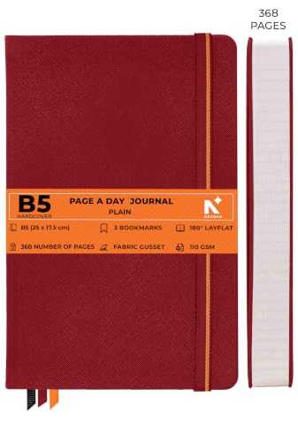 Image of NEORAH -B5 PLAIN| 368 Pages - 110 Gsm | PAGE A DAY JOURNAL (25x17.5 cm)-Hardcover Unruled Notebook |Back Pocket |3 Silk Book Mark - Completely HANDMADE for Journaling,Note Taking- RED