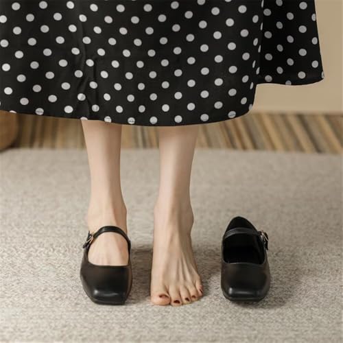 Stunner Women's Mary Jane Flats Fashion Square Toe Soft Ballet Flats Comfort Leather Office Driving Flats Black 37(6.5) 24