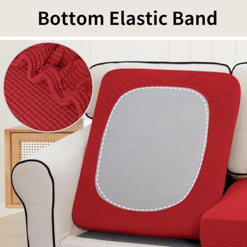 Image of Easy-Going Stretch Individual Oversized Couch Cushion Cover Sofa Seat Furniture Protector Sofa slipcover Soft Flexibility with Elastic Bottom(3 Cushion XL Sofa, Christmas Red)