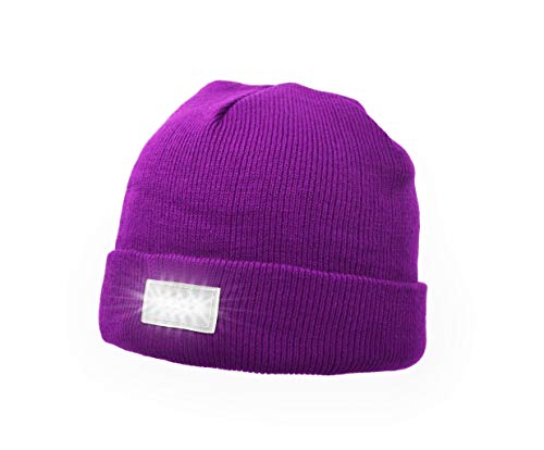 UltraKey Outdoors Headlamp Beanie - 5 Bright Integrated LEDs Unisex - Great for Camping, Sports, Jogging, Walking, Grilling, Outdoor Activities, Party, Holiday - One Size Fits Most (Purple)