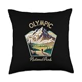 Olympic National Park Washington Hiking Clothes Co Olympic National Park Retro Clothing-Souvenir Throw Pillow, 18x18, Multicolor